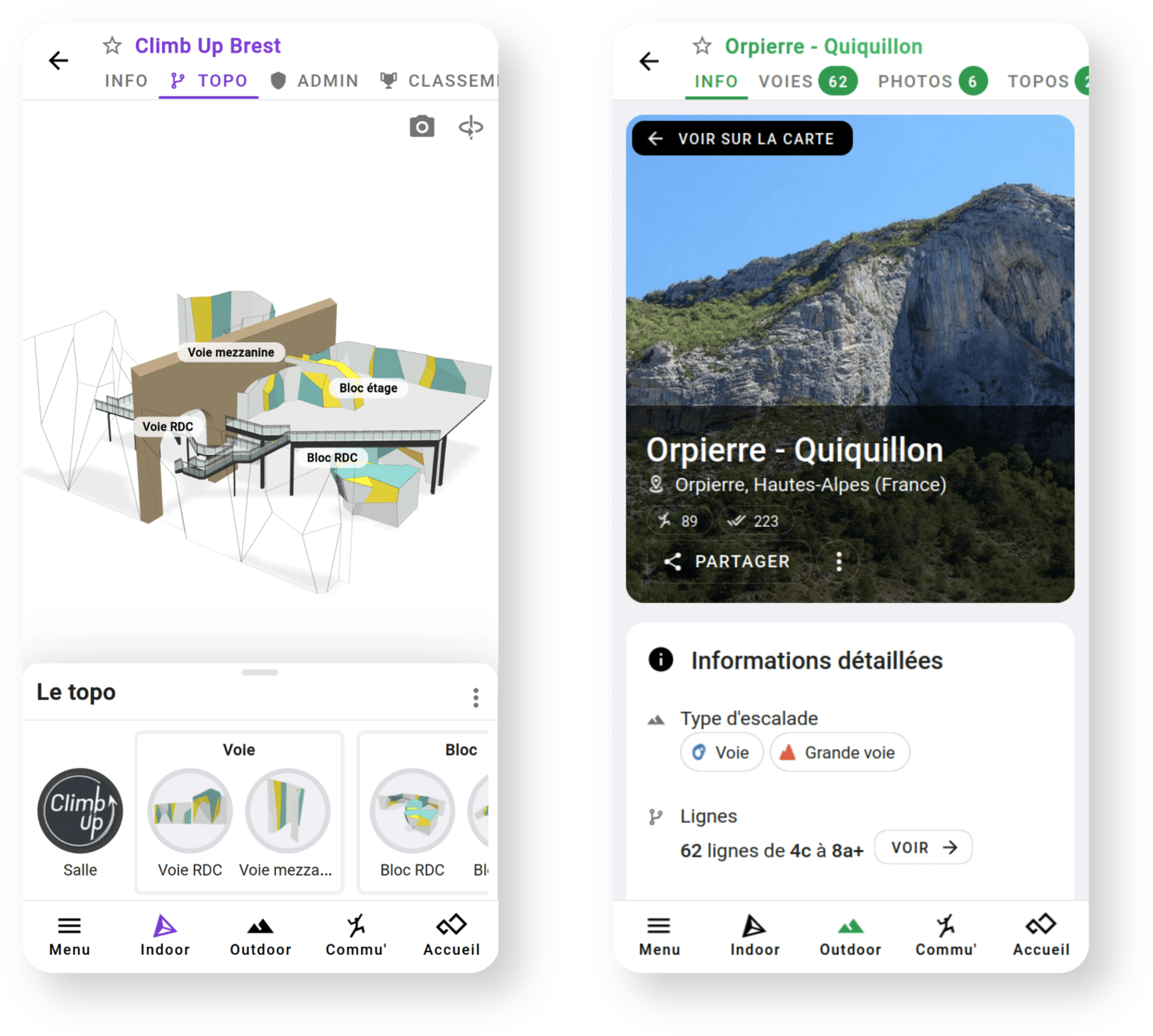 Une salle et une falaise dans la nouvelle interface